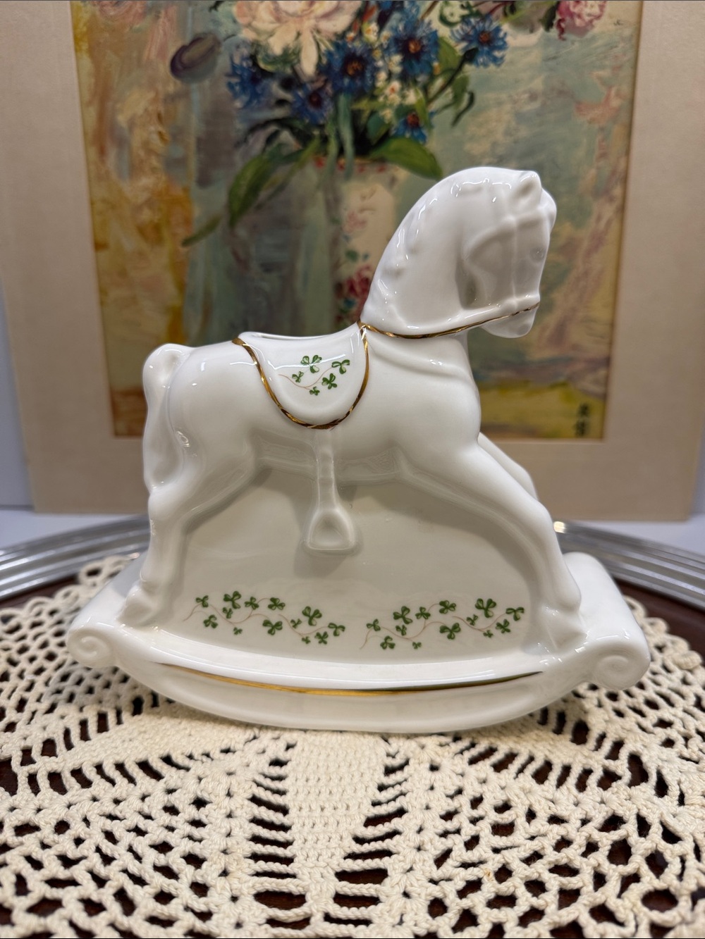 Vintage Royal Tara Ireland Fine Bone China Rocking Horse Piggy Bank Shamrocks